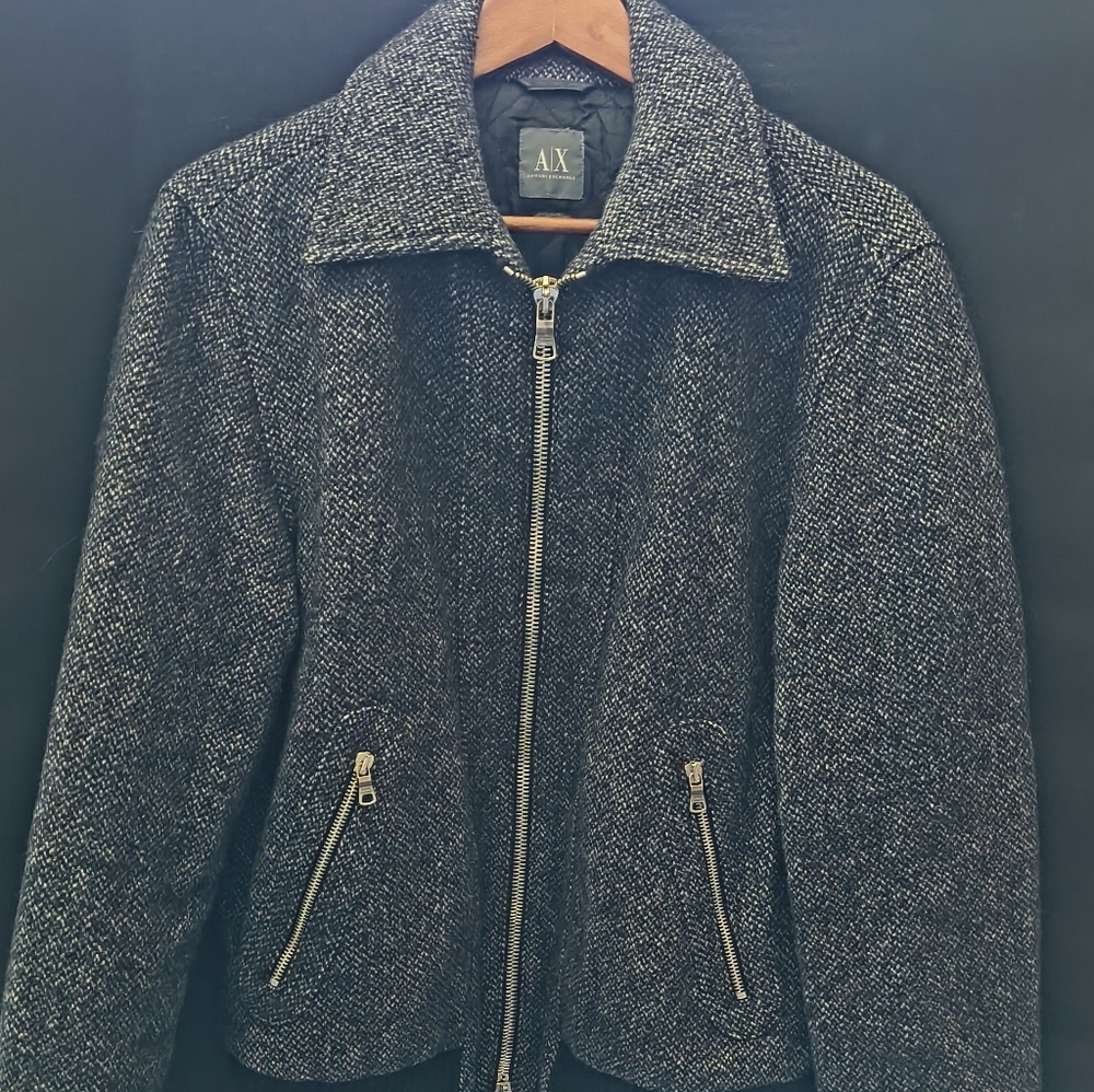 Armani Exchange Black and Gray Wool Jacket Small